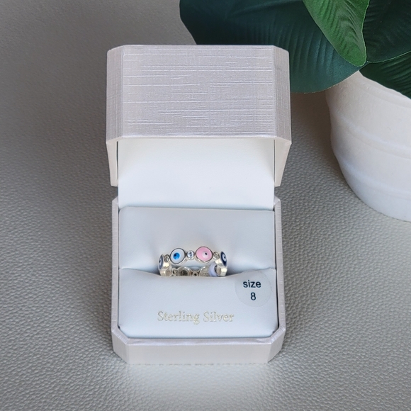 Cynthia Rowley Evil Eye Multi Colored Enamel Sterling Silver Ring Size 8 - Picture 3 of 10